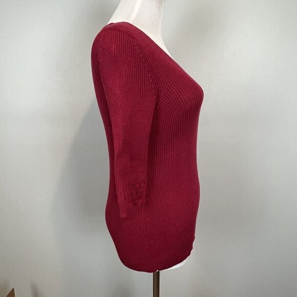 Peruvian Connection Ribbed Knit Top 3/4 Length Sleeves Cut Out Detail Size Small - Picture 7 of 10